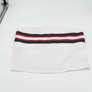 PINK Victoria's Secret White Crop Top with Red and Black Stripes